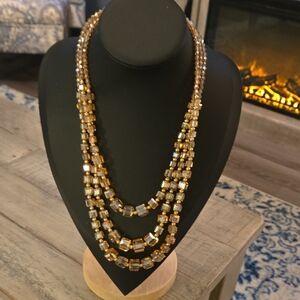 Bocar 3 Layered  Champagne Crystal Glass Statement Necklace